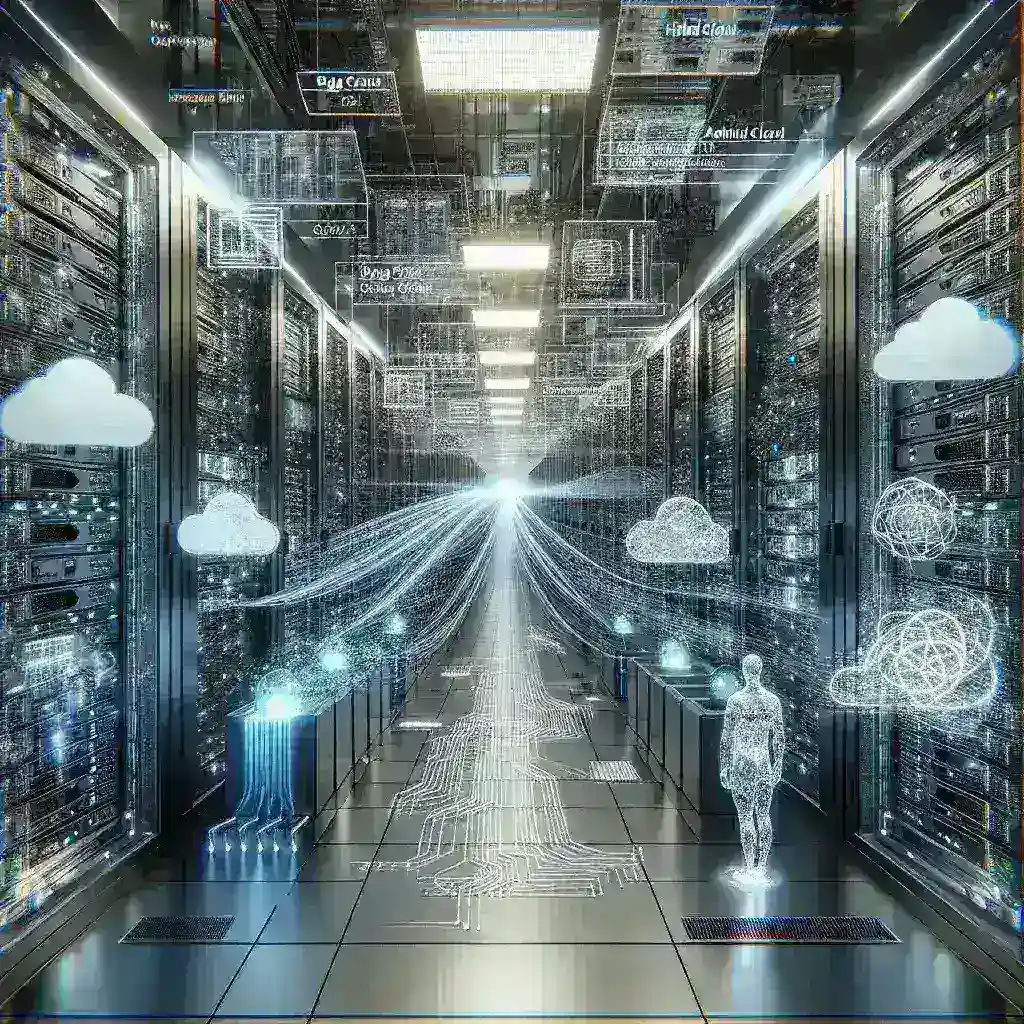 "Visualisasi diagram teknologi data center 2025, menyoroti tren perkembangan Edge Computing, Hybrid Cloud, dan kecerdasan buatan (AI) dalam industri TI."