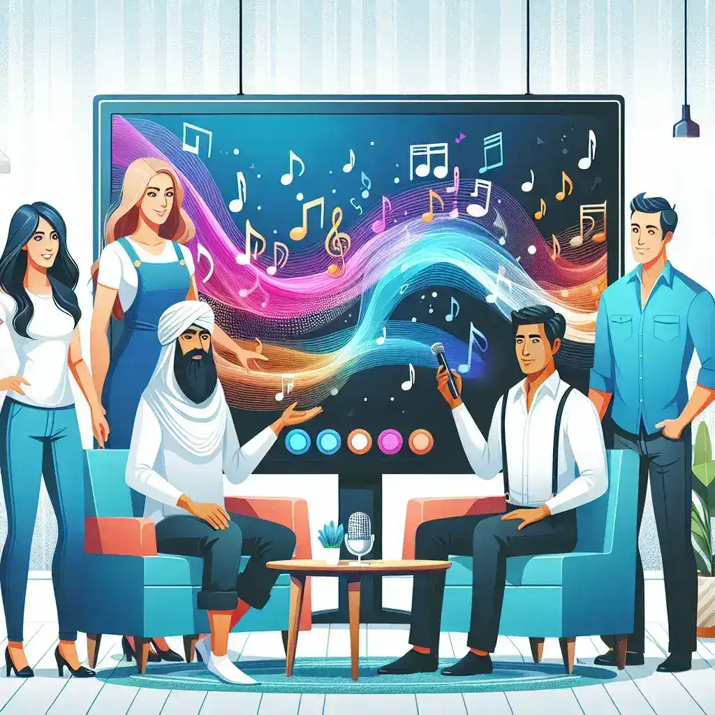 "Pengguna Spotify Premium menikmati fitur karaoke interaktif terbaru dengan lirik lagu yang ditampilkan di layar."